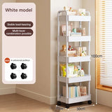 White rolling storage cart. Multifunctional, open shelves for books, ideal for kitchen & bedroom storage - V.I.P Digital Presence