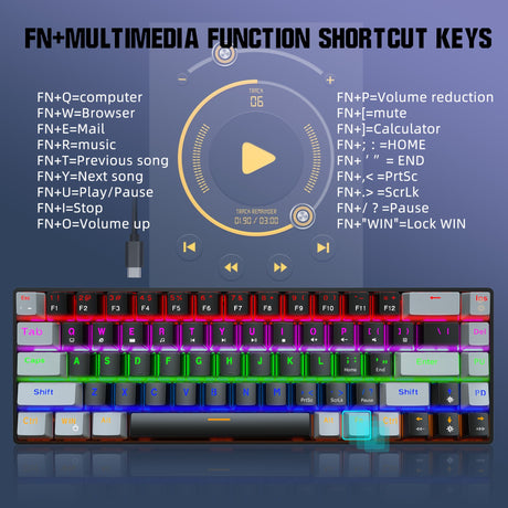 New 68 key RGB luminous esports game with blue and red axis mechanical keyboard laptop MAC 60% - V.I.P Digital Presence