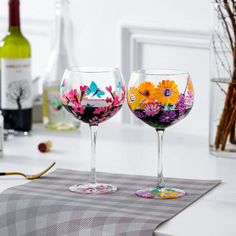 Nordic Colored Glass Wine Glasses Creative Hand-Painted Flowers Wine Glass Household Painted Goblet Crystal Champagne Drinkware - V.I.P Digital Presence