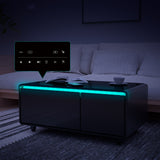 Modern Smart Coffee Table with Built-in Fridge, Bluetooth Speaker, Wireless Charging, Touch Control Panel, USB Interface Black - V.I.P Digital Presence