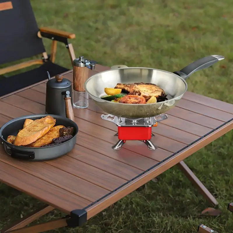 Estufa de gas portátil plegable y resistente al viento para acampar al aire libre, ideal para mochileros, acampadas, senderismo y picnics.