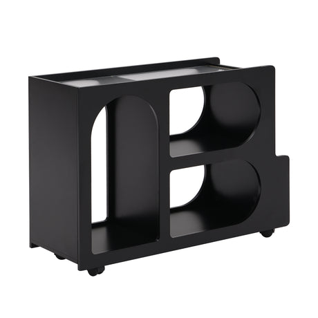 Stylish mobile desk with lockable wheels,bedside table with 5mm thick grooved tempered glass and gold round bars ，black - V.I.P Digital Presence