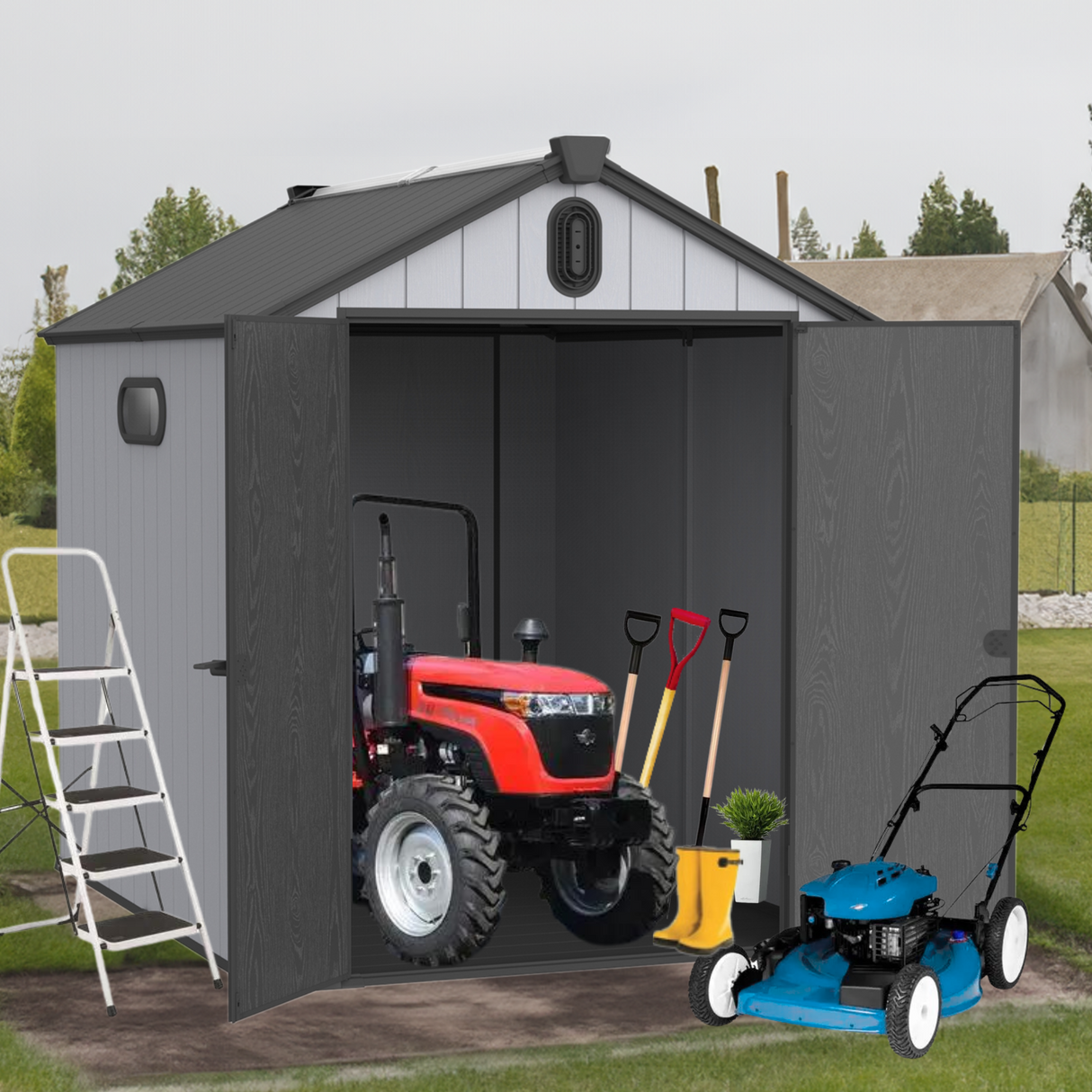 XWT012 6*8ft plastic storage shed for backyard garden big spire Tool storage - V.I.P Digital Presence
