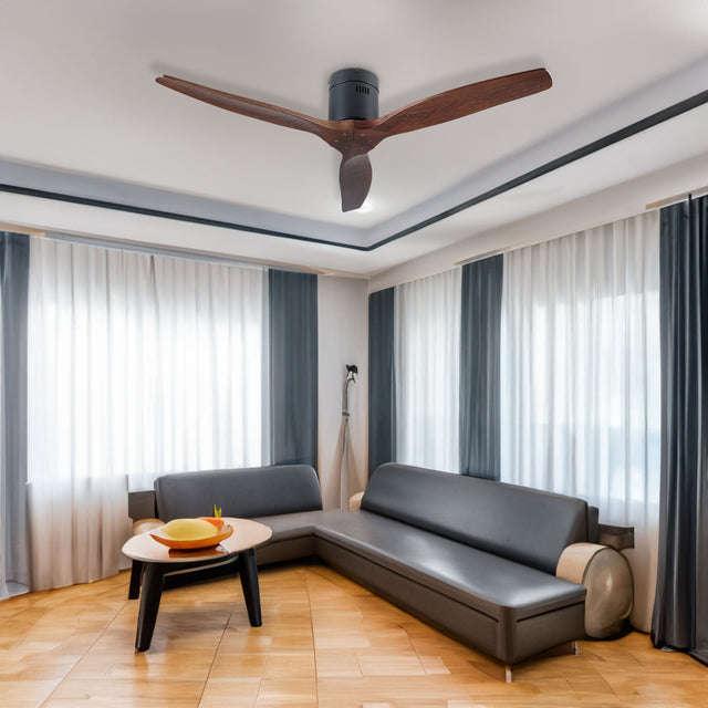 52" YUHAO Farmhouse Rustic Ceiling Fan without Light - Matte Black with Solid Wood Blade - V.I.P Digital Presence