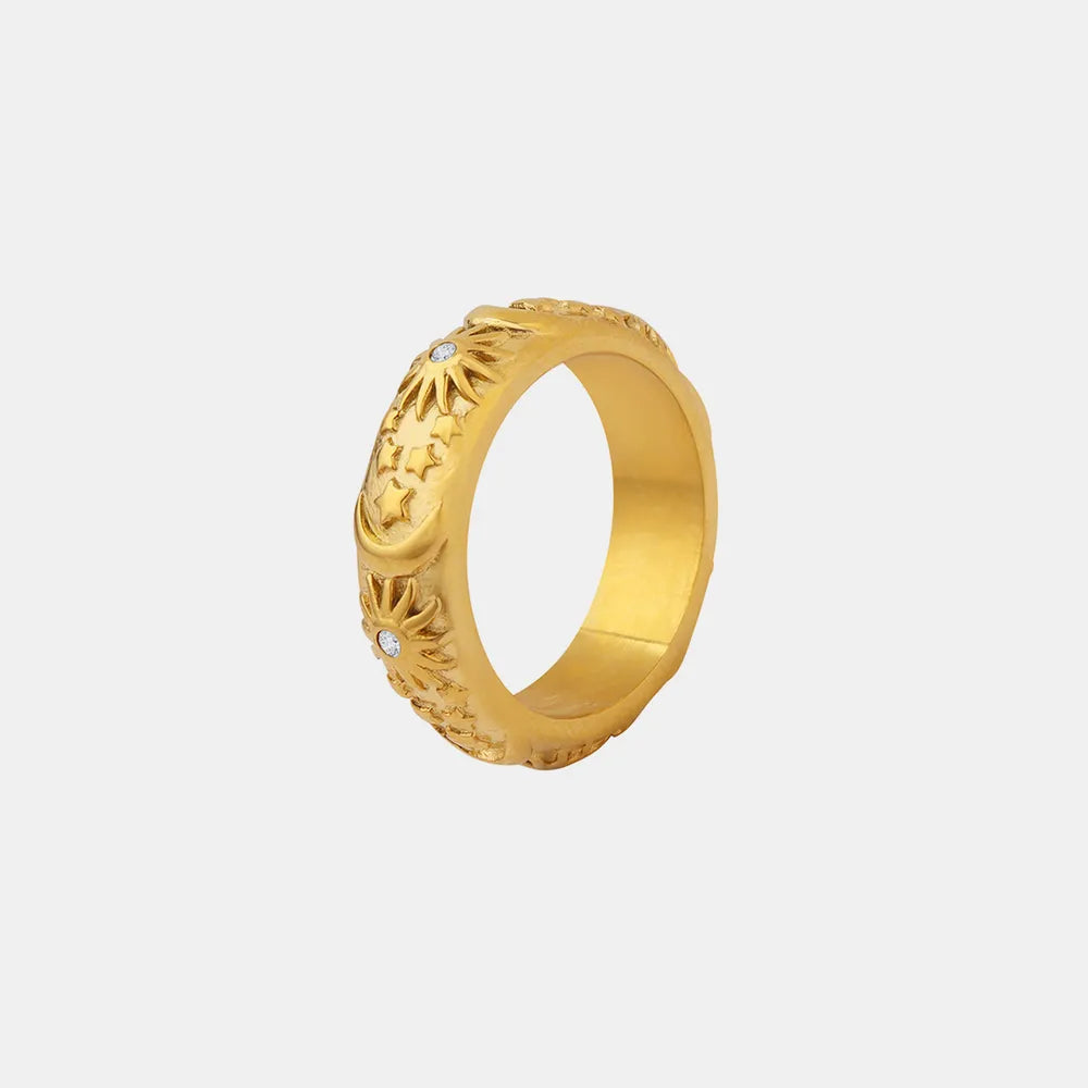 Star Moon Shaped Sparkling Zircon Design Ring Titanium Steel Handmade Jewelry for Girls - V.I.P Digital Presence