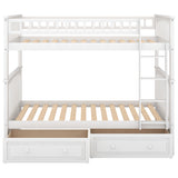 Twin over Twin Bunk Bed with Drawers  Convertible Beds  White
