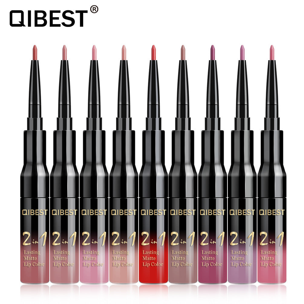 QIBEST2 In 1 Lip Gloss + Lip Pencil Matte Non Stick Liquid Lipstick Double Head Lip Gloss Pen - V.I.P Digital Presence