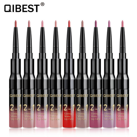 QIBEST2 In 1 Lip Gloss + Lip Pencil Matte Non Stick Liquid Lipstick Double Head Lip Gloss Pen - V.I.P Digital Presence