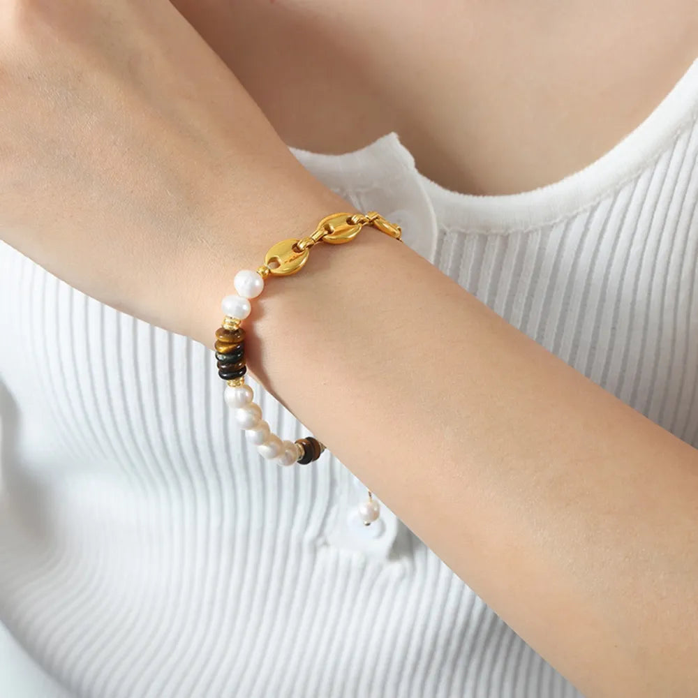 Freshwater Pearl Tiger Eye Stone Pig Nose Bracelet - V.I.P Digital Presence