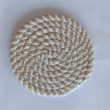 Cotton thread placemat hand woven insulation mat bowl mat cup mat thickened and simple cotton linen table mat - V.I.P Digital Presence