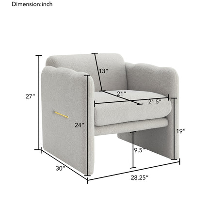 Armchair with wavy armrests, metal decorations on both sides of the armrests, made of Teddy cloth, light gray - V.I.P Digital Presence