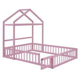 Wooden Full Size Children's Bed with Detachable Headboard and Integrated Clothes Drying Rack, Pink - V.I.P Digital Presence