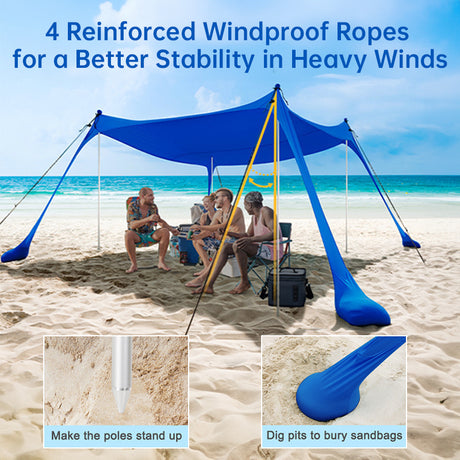 Family beach tent, large pop-up parasol, beach shelter, sun shade. Stable poles with portable carry bag. Outdoor shade. - V.I.P Digital Presence