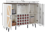 White Faux Rattan Barn Door Wine Cabinet with Wine Rack and Wine Glass Rack, Double Door Design with Removable Shelves - V.I.P Digital Presence
