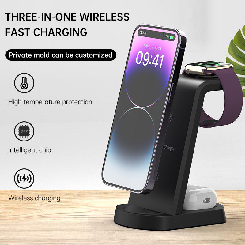 Three In One Wireless Charger Suitable for Mobile Phones, Headphones, Watches, Charging Brackets, Vertical Wireless Charging - V.I.P Digital Presence