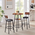 Round bar stool set with shelf upholstered stool with backrest Rustic Brown 23.62'' W x 23.62'' D x 35.43'' H - V.I.P Digital Presence