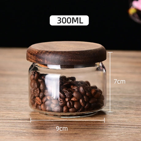Glass sealed jar wooden lid kitchen universal storage jar coffee and flower tea display storage jar - V.I.P Digital Presence