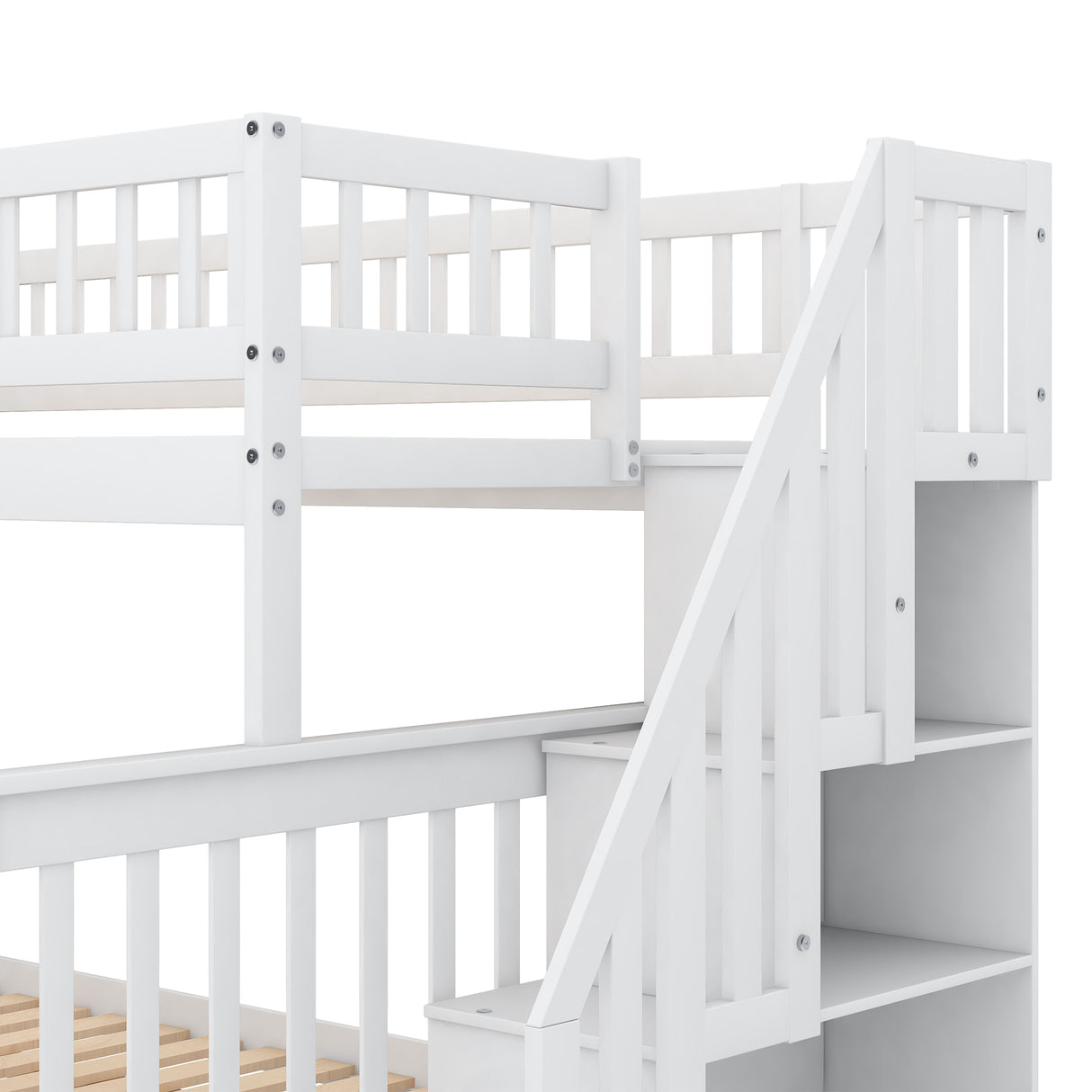 Twin over Full Bunk Bed with Trundle and Staircase White - V.I.P Digital Presence