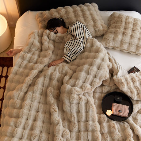 Double-sided Rabbit Fleece Blanket Solid Color Faux Fur Plush Blanket Soft Warm Throw Blanket For Couch Sofa Nap Blanket For Winter - V.I.P Digital Presence