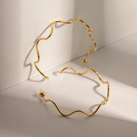 Stainless Steel Wave Shape C-Hoop Earrings - V.I.P Digital Presence