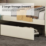 Twin Size Daybed with Storage Drawers, Upholstered Daybed with Charging Station and LED Lights, Beige