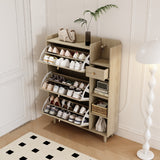 Natural Bohemian style shoe cabinet with 3 rattan flip drawers, 3 square shelves, and 1 storage drawer,  Natural - V.I.P Digital Presence