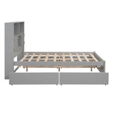 Full Size Platform Bed with Storage Headboard, Charging Station and 4 Drawers, Gray - V.I.P Digital Presence