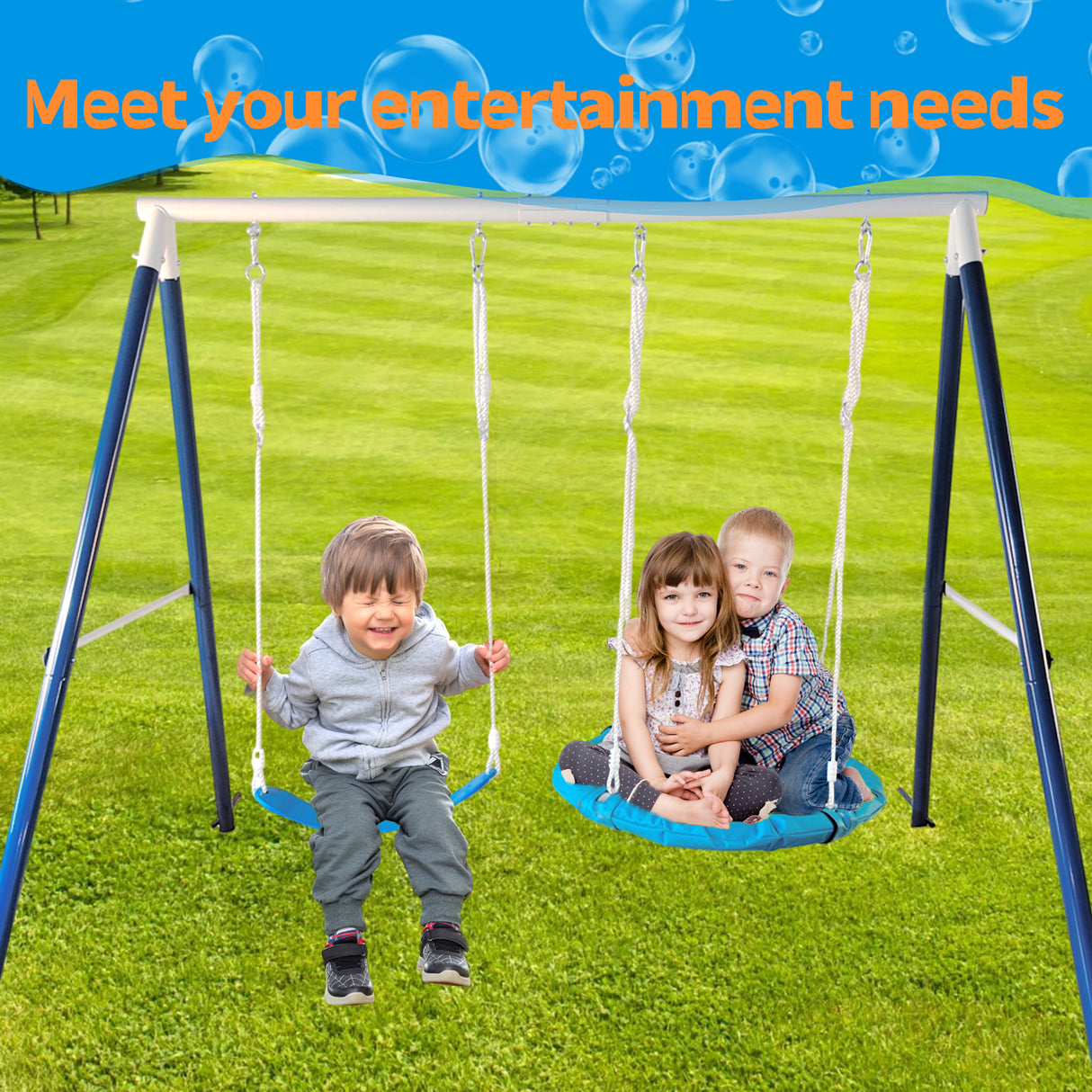 Kids Metal Swing Set for Backyard Outdoor Playground Two Functional Swing Set For Kids Outdoor Equipment - V.I.P Digital Presence