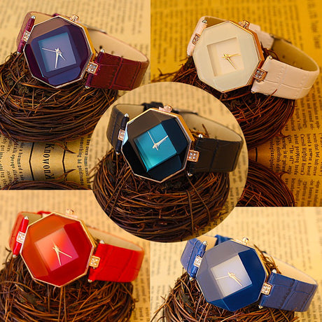 Women Watches Gem Cut Geometry Crystal Leather Quartz Wristwatch Fashion Dress Watch Ladies Gifts Clock Relogio Feminino 5 color - V.I.P Digital Presence