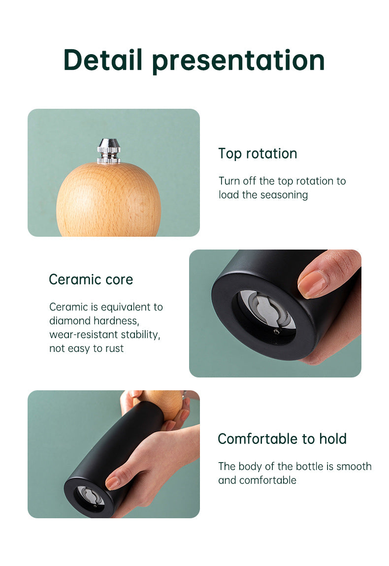 Kitchen Adjustable Coarseness Wood Pepper Grinder Mill Wooden Manual Sea Ceramic Grinding Mechanism Salt Mill - V.I.P Digital Presence