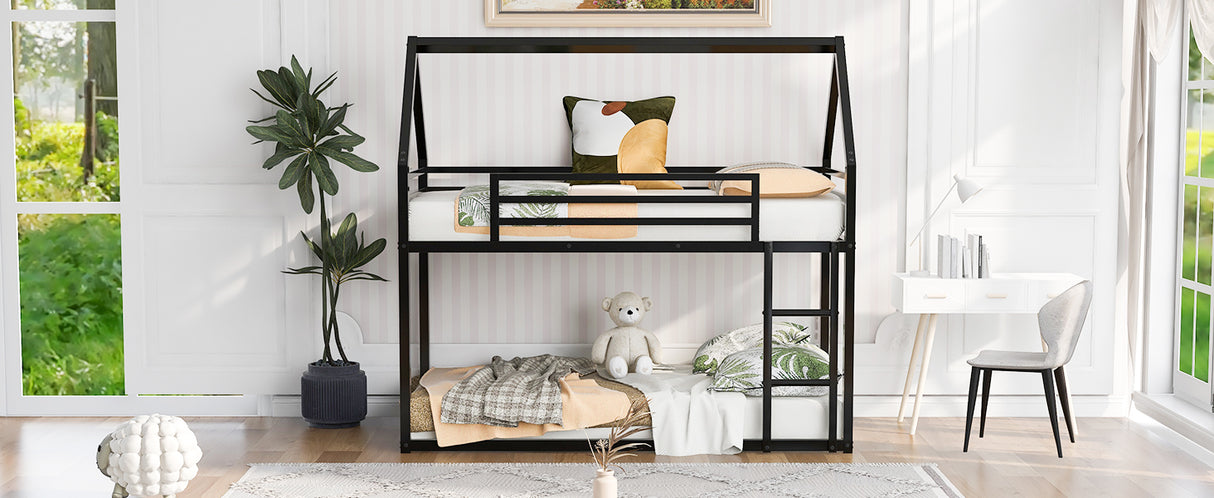 Twin over Twin House Bunk Bed with Built-in Ladder,Black - V.I.P Digital Presence