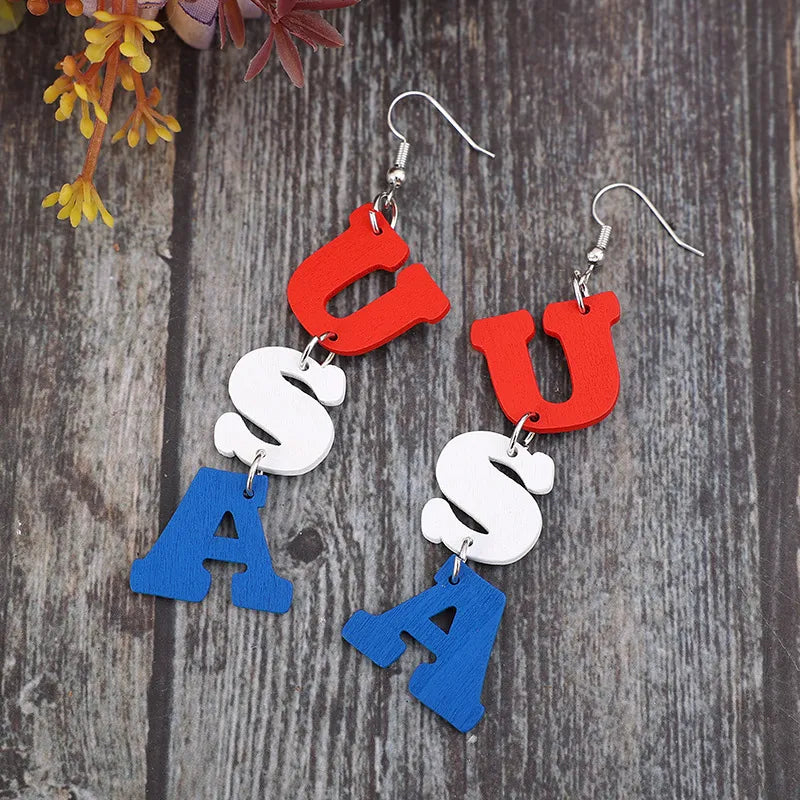 USA Wooden Letter Dangle Earrings - V.I.P Digital Presence