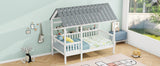 Wood Twin Size House Bed with Roof, Guardrail and Shelves, White - V.I.P Digital Presence