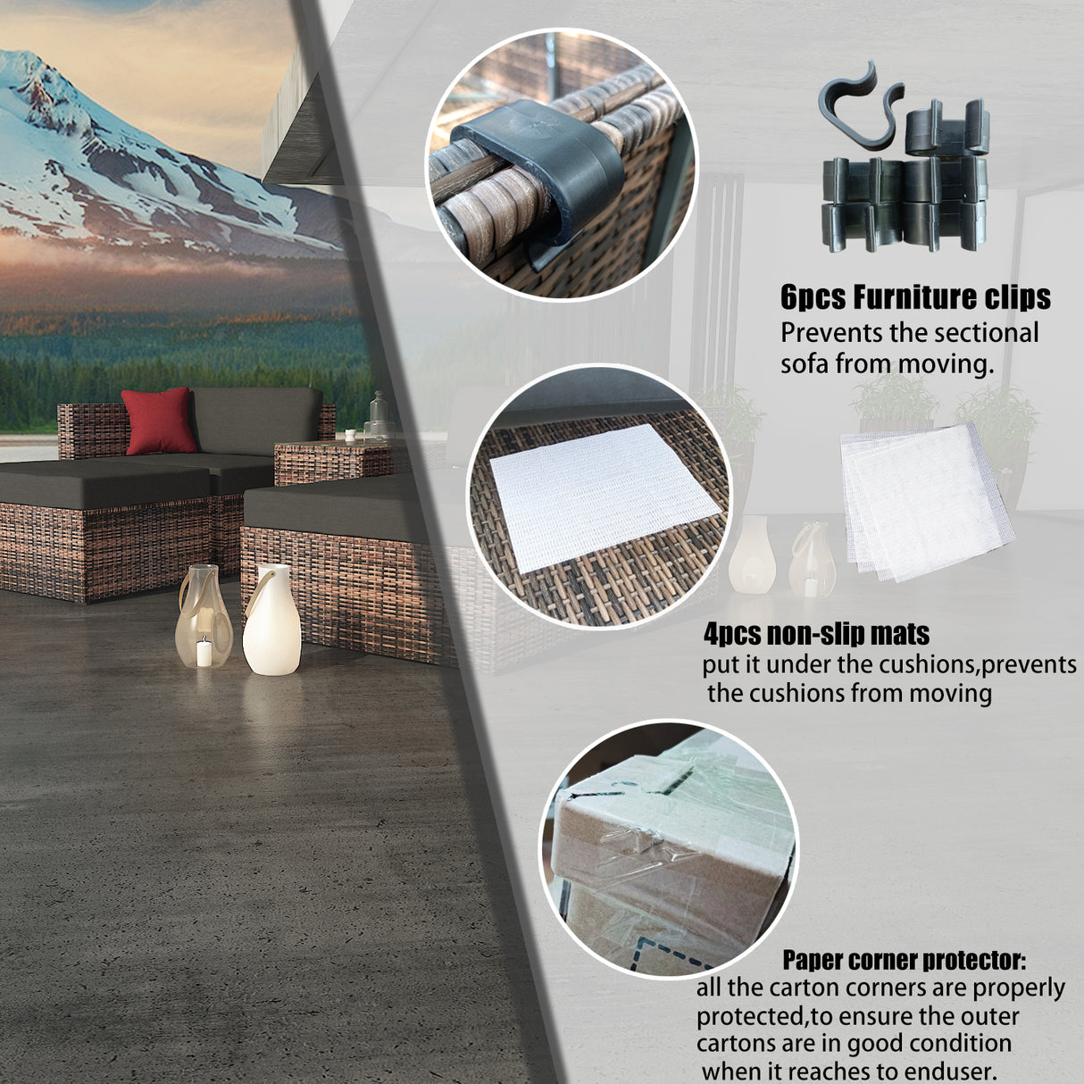 5 Pieces Outdoor Patio Garden Brown Wicker Sectional Conversation Sofa Set - V.I.P Digital Presence