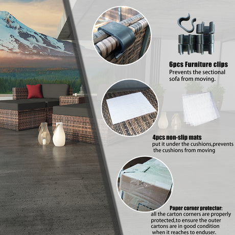 5 Pieces Outdoor Patio Garden Brown Wicker Sectional Conversation Sofa Set - V.I.P Digital Presence