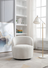 Teddy Fabric Swivel Accent Armchair Barrel Chair With Black Powder Coating Metal Ring Ivory White - V.I.P Digital Presence