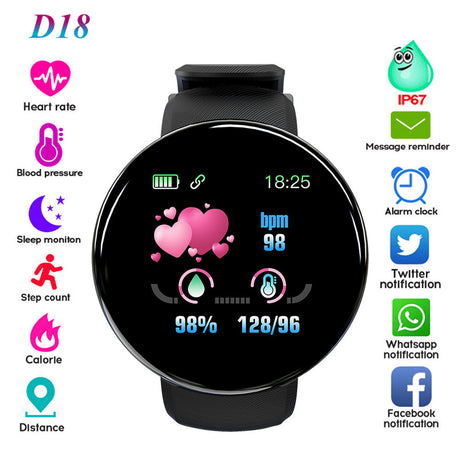 D18 Smart Bracelet Color Round Screen Heart Rate Blood Pressure Sleep Monitoring Pedometer Sports Encyclopedia Star Smart Watch - V.I.P Digital Presence