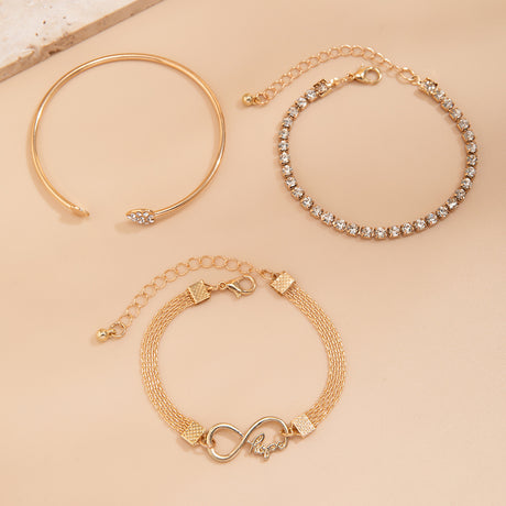 Retro heart-shaped full diamond chain 8-shaped bracelet, simple geometric rhinestone micro inlaid versatile bracelet for women - V.I.P Digital Presence