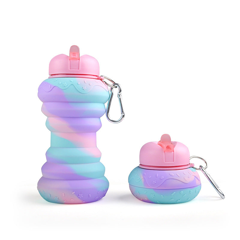 Botella de silicona plegable tipo donut, ideal para deportes al aire libre, portátil y para viajes. 