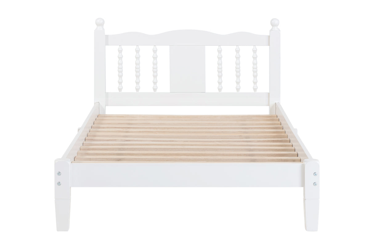 Twin Bed with Column-Decoration Headboard, with Bed Slats,White - V.I.P Digital Presence