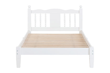Twin Bed with Column-Decoration Headboard, with Bed Slats,White - V.I.P Digital Presence