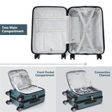 Carry-on Luggage 20 Inch Front Open Luggage Lightweight Suitcase with Front Pocket and USB Port, 1 Portable Carrying Case  Blue