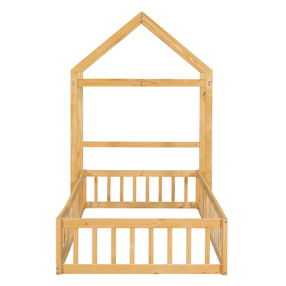 Wooden Twin Size Children's Bed with Detachable Headboard and Integrated Clothes Drying Rack, Natural - V.I.P Digital Presence