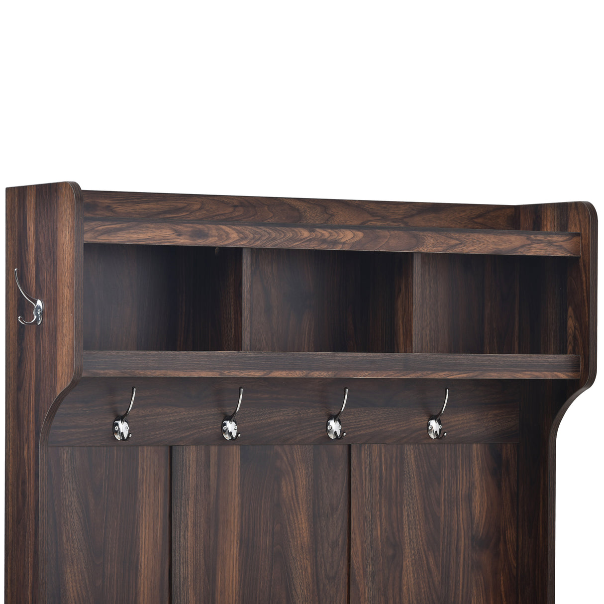 U-Can Hall Tree with 6 Hooks Coat Hanger Entryway Bench Storage Bench (Tiger)