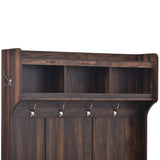 U-Can Hall Tree with 6 Hooks Coat Hanger Entryway Bench Storage Bench (Tiger)