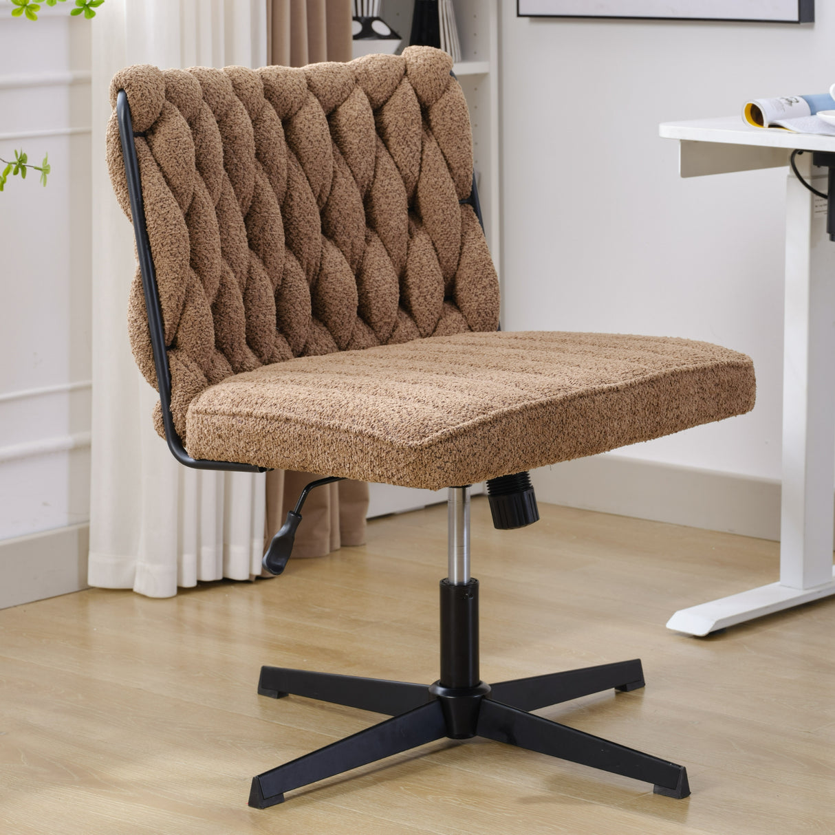 Armless Office Desk Chair No Wheels BROWN