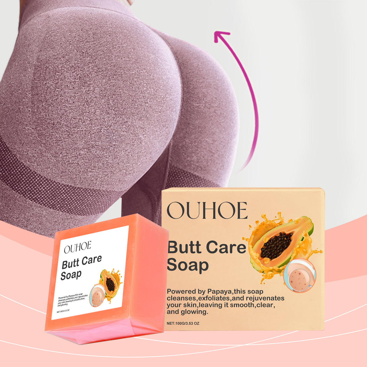 Papaya Butt Care Soap, Firm Buttocks Moisturizing Extract Hand Soap Gentle Care Body Skin