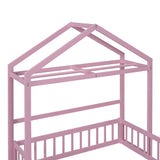 Wooden Full Size Children's Bed with Detachable Headboard and Integrated Clothes Drying Rack, Pink - V.I.P Digital Presence