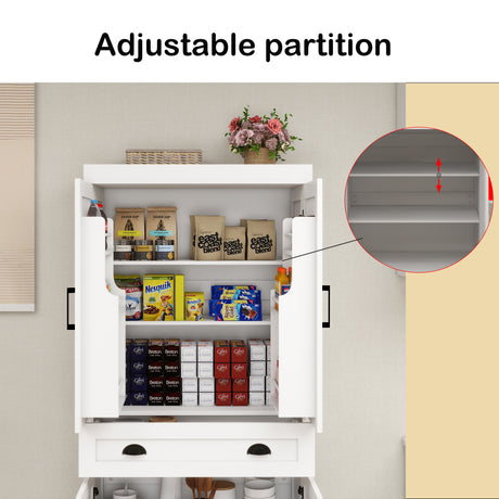 71" Kitchen Pantry Storage Cabinet with 4 Doors(2Doors with Racks)1 Drawer 2 Adjustable Shelves Freestanding Cupboard - V.I.P Digital Presence