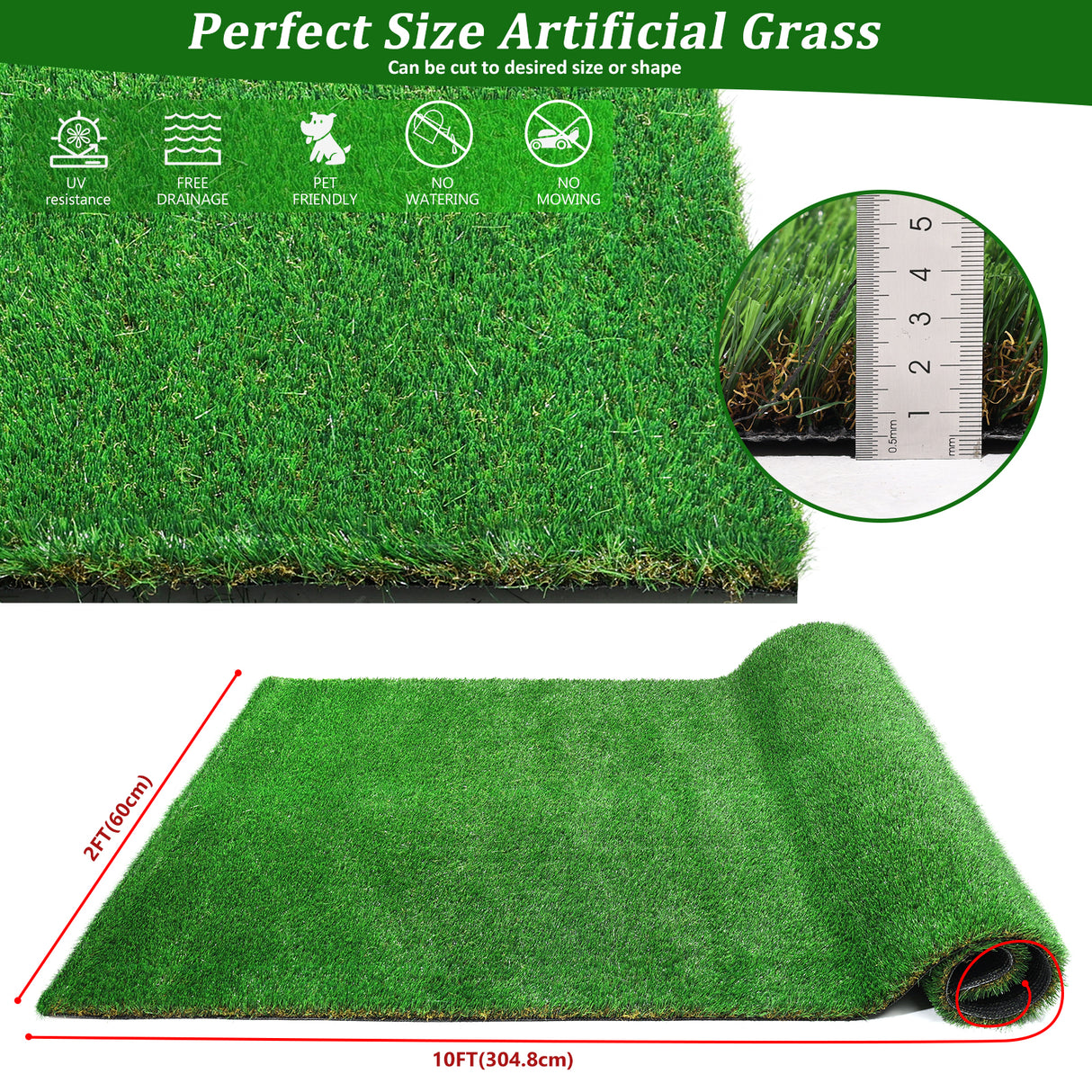 2FTX10FT Outdoor Artificial Grass Runway Blanket, Thick and Realistic Fake Grass Roll Decoration 1.38 "Pile Height - V.I.P Digital Presence
